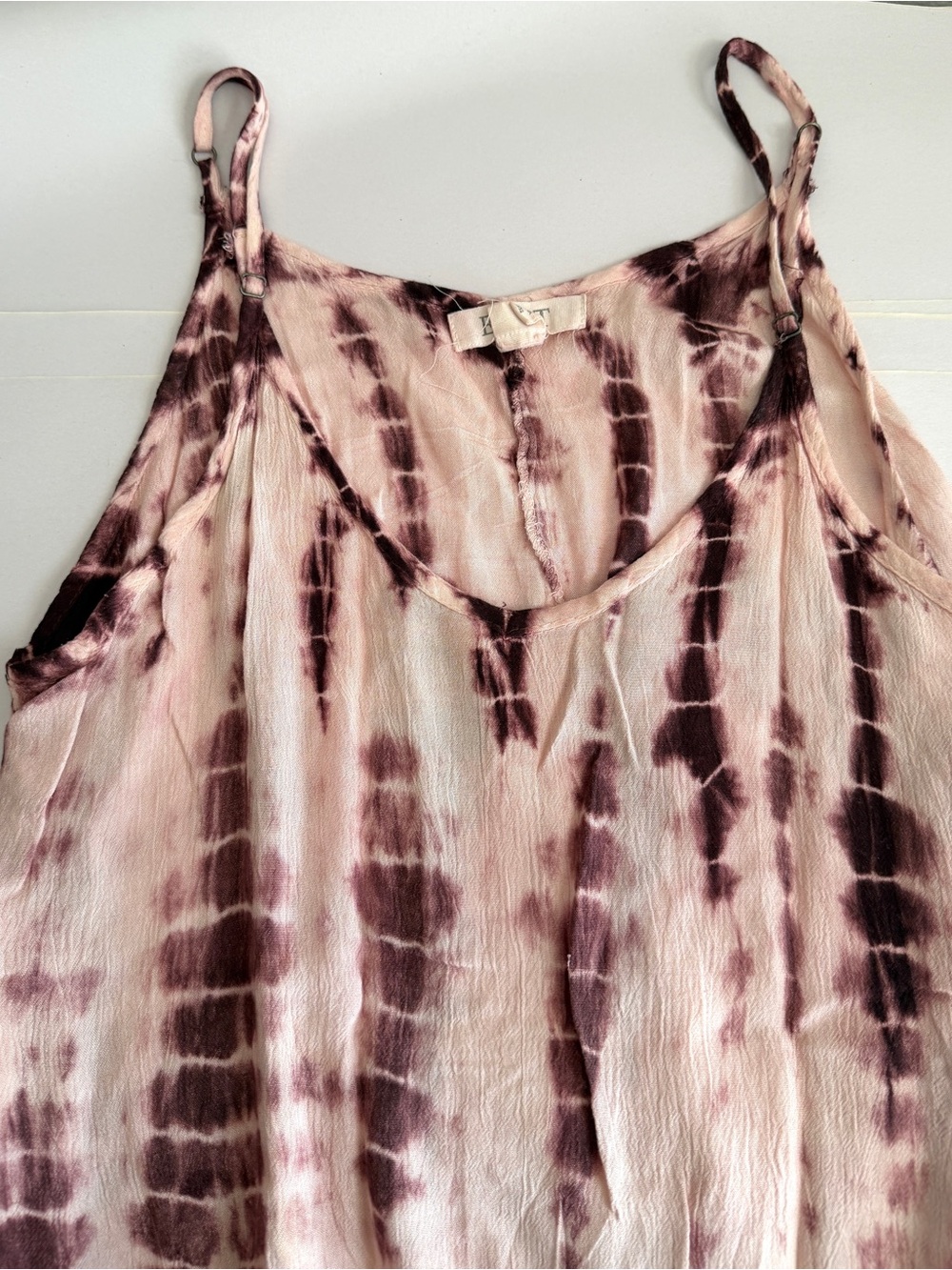 Womens Tank Top size L Large Spaghetti Strap Tie Dye Pink Rayon Indie Hippie